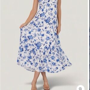 Baltic Born Blue and White Floral Midi Dress